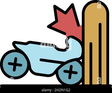 Icona di incidente sul muro della motocicletta. Profilo motociclo parete incidente vettore icona colore piatto isolato Illustrazione Vettoriale