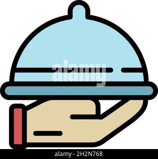 Icona del vassoio per matrimoni. Contorno vassoio nozze cibo vettore icona colore piatto isolato Illustrazione Vettoriale