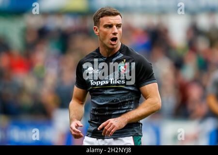 23 ottobre 2021; Mattioli Woods Welford Road Stadium, Leicester, Inghilterra; Gallagher Premiership Rugby, Leicester Tigers Versus sale Sharks; George Ford di Leicester Tigers durante il riscaldamento pre-partita Foto Stock