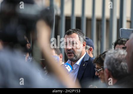 Palermo, Italia. 23 ottobre 2021. Open Arms Process: Matteo Salvini alla conferenza stampa (Photo by Antonio Melita/Pacific Press) Credit: Pacific Press Media Production Corp./Alamy Live News Foto Stock