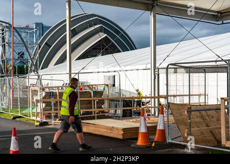 Glasgow, Scozia, Regno Unito. 23 ottobre 2021. Viste del sito durante i preparativi finali con una settimana fino all'apertura della Conferenza ONU sul cambiamento climatico UK COP26 che si terrà a Glasgow nel 2021. Iain Masterton/Alamy Live News. Foto Stock