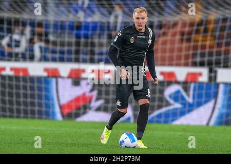 Genova, Italia. 22 ottobre 2021. KOVALENKO VIKTOR (Spezia) durante UC Sampdoria vs Spezia Calcio, Campionato Italiano di calcio A a Genova, Italia, Ottobre 22 2021 Credit: Independent Photo Agency/Alamy Live News Foto Stock