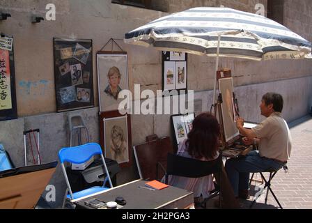 Europa, Spagna, Baleari, Maiorca, Palma di Maiorca, Straßenkünstler a der Altstadt, Carrer de San Miquel Foto Stock