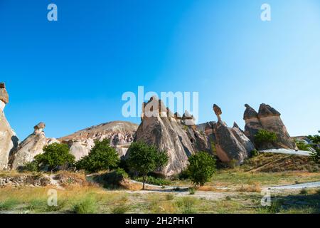 Vista del Museo all'aperto di Pasabagi in Cappadocia Nevsehir Turchia. Musei all'aperto in Turchia. Viaggio in Cappadocia. Punti di riferimento o bellezze naturali di Foto Stock