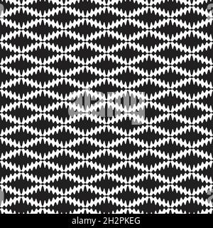 Mesh realizzata con elementi geometrici a forma di diamante. Design ottico bianco e nero. Texture moderna ed elegante. Ripetizione continua. Immagine vettoriale. Illustrazione Vettoriale