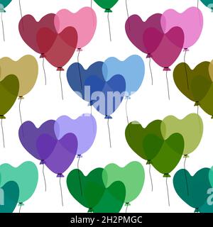 Modello senza giunture di San Valentino con palloncini Hearts su sfondo bianco Foto Stock