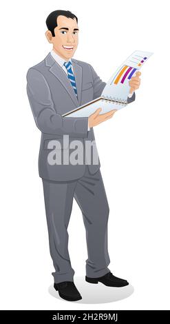 uomo d'affari con file di dati aziendali Illustrazione Vettoriale