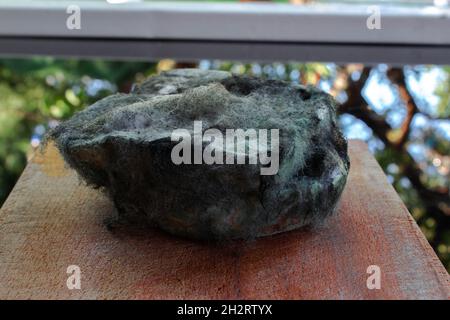 Sandwich di pane stampato su un tavolo nero lucido. Foto Stock