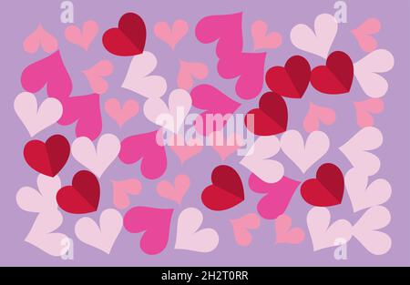Bellissimo motivo romantico senza giunture con cuori rosa e rosso. Illustrazione vettoriale per San Valentino, annuncio del bambino, Festa della mamma, Pasqua Illustrazione Vettoriale