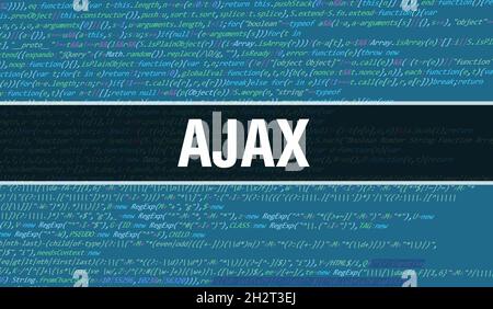AJAX testo scritto sul codice di programmazione tecnologia astratta sullo sfondo di uno sviluppatore di software e computer script. AJAX concetto di codice sul computer monit Foto Stock
