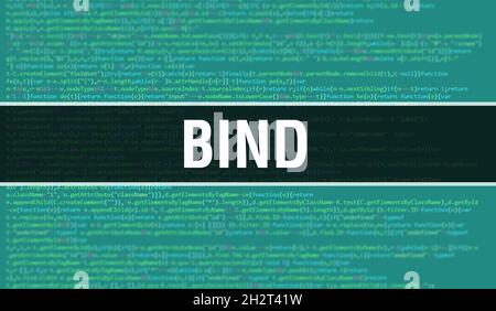 Bind con testo del codice Java digitale. BIND e concetto di vettore di codifica software per computer. Programmazione script di codifica java, codice programma digitale con Bind attivato Foto Stock