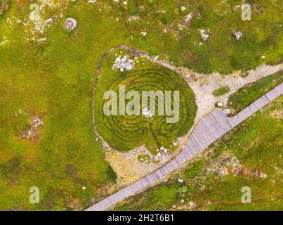 Labirinto di pietra su Solovki. Russia, Regione di Arkhangelsk, Isola di Bolshoi Zayatsky Foto Stock