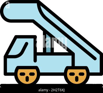 Icona del carrello della trappola dell'aeroplano. Contorno trappola aereo camion vettore icona colore piatto isolato Illustrazione Vettoriale