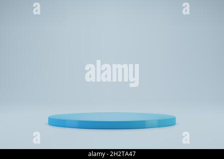 Podio 3D a cerchio blu chiaro su sfondo pastello. Fase vuota per la presentazione del prodotto. Piattaforma vettoriale realistica con spazio libero. Minimalistico mockup Illustrazione Vettoriale