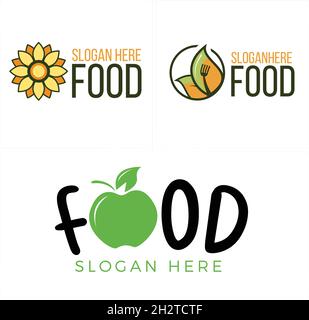 Cibo sano mela naturale biologico logo design Illustrazione Vettoriale