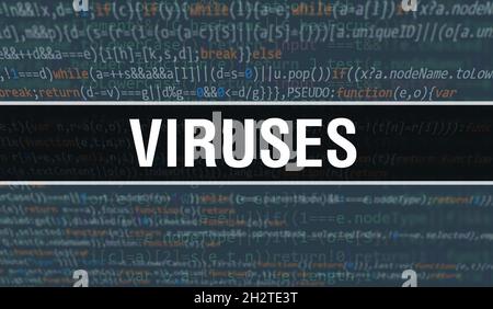Concetto di virus con parti casuali del codice di programma.virus testo scritto sul codice di programmazione astratto tecnologia background di sviluppatore di software e Co Foto Stock