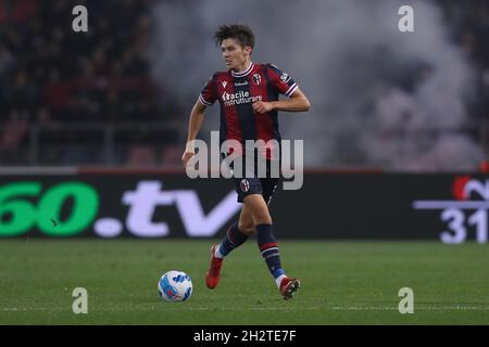 Bologna, 23 ottobre 2021. Aaron Hickey del Bologna FC durante la serie A a a Renato Dall'Ara, Bologna. Il credito d'immagine dovrebbe essere: Jonathan Moscrop / Sportimage Foto Stock