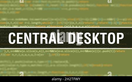 Testo di Central Desktop scritto su codice di programmazione astratto tecnologia background di sviluppatore software e computer script. Concetto di desktop centrale di Foto Stock