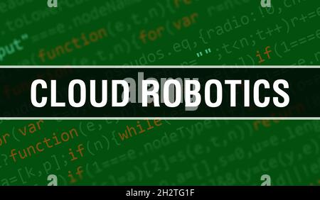 Robotica cloud con testo in codice Java digitale. Robotica cloud e concetto vettoriale di codifica software per computer. Programmazione script di codifica java, programma digitale Foto Stock
