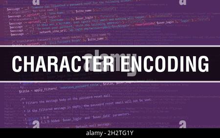 La codifica dei caratteri del testo scritto sul codice di programmazione tecnologia astratta sullo sfondo di uno sviluppatore di software e computer script. Codifica carattere conce Foto Stock