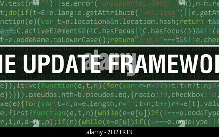 Il testo del codice Update Framework con Digital java. Il concetto di vettore di codifica software di computer e Framework di aggiornamento. Programmazione script di codifica java, di Foto Stock