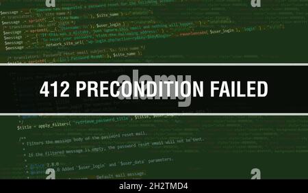 412 concetto di precondizione non riuscita con parti casuali del codice programma. 412 Precondition Failed with Programming code abstract Technology background of sof Foto Stock