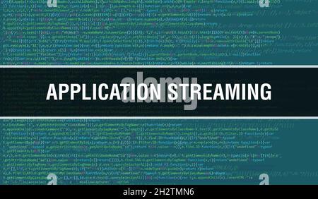 Streaming di applicazioni con background di tecnologia digitale di codice binario. Background astratto con codice di programma e streaming di applicazioni. Programmazione e. Foto Stock