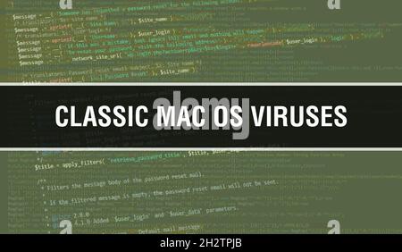 Virus Mac OS classici con tecnologia Abstract Codice binario background.dati binari digitali e concetto di dati protetti. Software Foto Stock