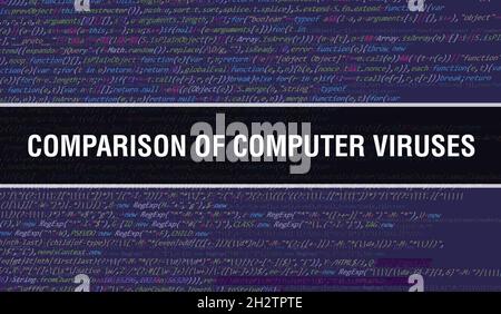 Confronto del testo dei virus del computer scritto sul codice di programmazione astratto tecnologia background dello sviluppatore di software e computer script. Confronto o Foto Stock
