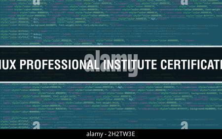 Certificazione Linux Professional Institute con tecnologia digitale Binary code. Background astratto con codice programma e Linux professione Foto Stock