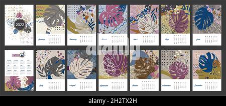 Calendario da parete 2022 con piante tropicali esotiche Illustrazione Vettoriale