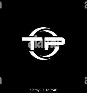 Lettera del logo TP monogramma con forma semplice e modello circolare arrotondato isolato su sfondo nero Illustrazione Vettoriale