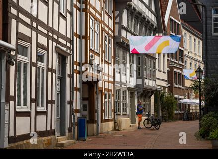 Fischpfortenstraße, Altstadt, Hameln, Niedersachsen, Germania Foto Stock