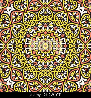 Senza cuciture floreali mandala block pattern.colorful ornamentale design.Luxurious modello senza giunture per piastrelle, tessuto, carta da parati straccio.Oriental. Illustrazione Vettoriale