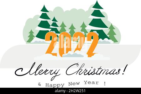 Cartolina Felice anno nuovo 2022 e Buon Natale. Auguri di Capodanno. Illustrazione Vettoriale
