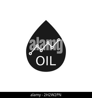 Icona di aumento del prezzo del petrolio. Goccia nera con grafico dei prezzi di aumento dell'olio. Concetto di crisi energetica. Simbolo del commercio dell'olio. Carenza di combustibili fossili. Mercato petrolifero. Vettore Illustrazione Vettoriale