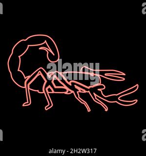 Immagine vettoriale colore rosso scorpione neon in stile piatto Illustrazione Vettoriale