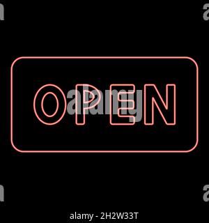 Neon segno aperto rosso vettore colore illustrazione piatta stile chiaro immagine Illustrazione Vettoriale