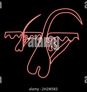 Pelle al neon con capelli in macro rosso immagine vettoriale stile piatto luce immagine Illustrazione Vettoriale