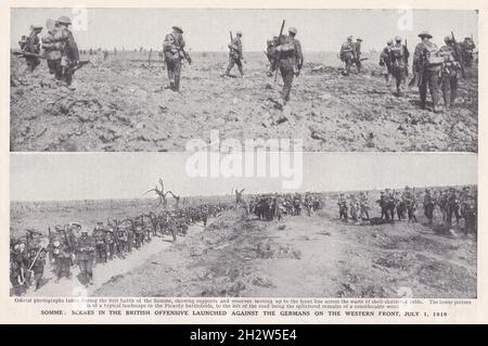 Foto d'epoca della Somme - scene dell'offensiva britannica lanciata contro i tedeschi sul fronte occidentale, 1 luglio 1916. Foto Stock