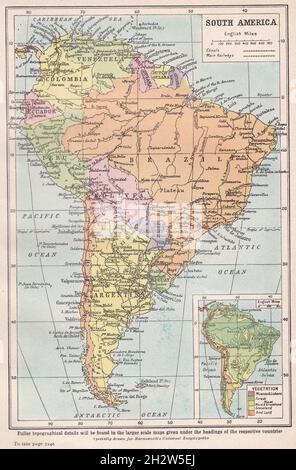 Mappa d'epoca del Sud America degli anni '30. Foto Stock