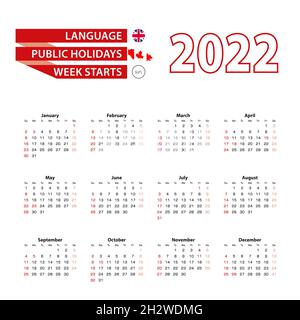 Calendario 2022 in lingua inglese con giorni festivi il paese del Canada nel 2022. La settimana inizia da domenica. Illustrazione vettoriale. Illustrazione Vettoriale