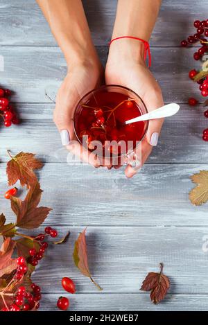 Donna che mantiene una tazza di tè Foto Stock