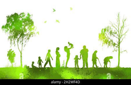 Silhouette di persone. Astrazione del ciclo di vita della donna. Illustrazione vettoriale Illustrazione Vettoriale
