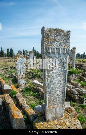 Ottobre 23,2021 Edirne. Il vecchio cimitero turco nel distretto di Enez della provincia di Edirne. Foto Stock