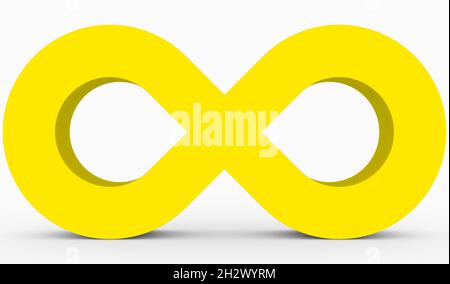 Simbolo Infinity giallo 3d isolato su sfondo bianco - rendering 3d Foto Stock