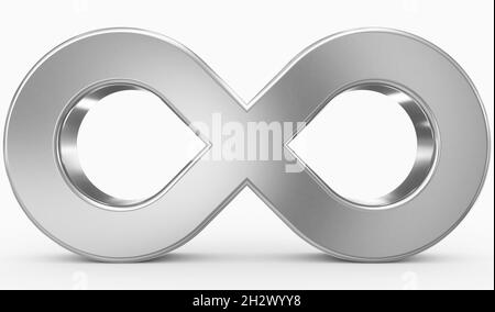 Simbolo Infinity 3d argento isolato su sfondo bianco - rendering 3d Foto Stock