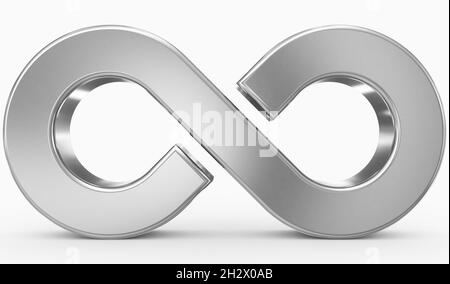 Simbolo Infinity 3d argento isolato su sfondo bianco - rendering 3d Foto Stock