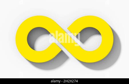 Simbolo Infinity 3d giallo isolato ortogonale con ombra su sfondo bianco - rendering 3d Foto Stock