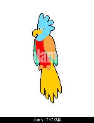 Parrot pixel art. Uccello parlante pixelato per pirata 8 bit. Illustrazione vettoriale Illustrazione Vettoriale